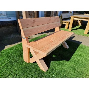 Houten tuinbank met rugleuning en X-poot